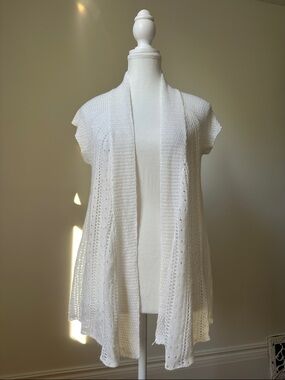SAY WHAT? White Y2K Knit Boho Cottage Open Front Short Sleeve Cardigan Size‎ XL